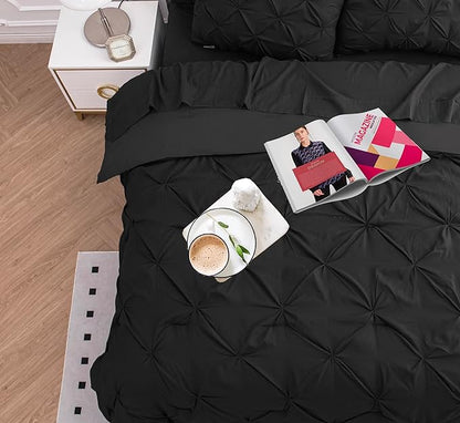 LANE LINEN California King Comforter Set, 7 Piece Cal King Bed in a Bag, Pintuck Cal King Bedding Set, Soft Cali King Bed Set, Cal King Bedding Comforter Sets with Sheets, Pillowcases & Shams - Black
