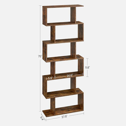 VASAGLE Bookshelf, 6-Tier Bookcase, Tall Display Shelf, Freestanding Storage Shelf, Room Divider, for Home Office, Living Room, Bedroom, Study, Rustic Brown ULBC61BX
