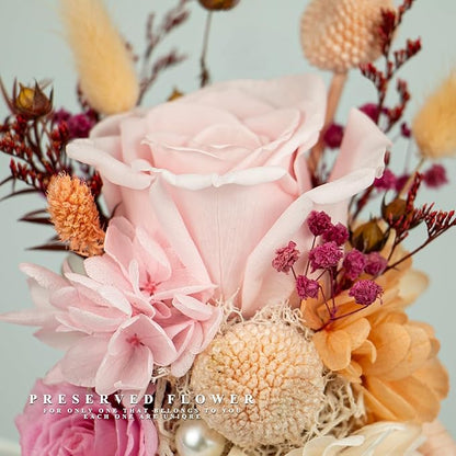 Preserved Fresh Flower Lamp, Room Sleep Lamp with Warm Light, True Immortal Flower Lamp, Decoration for Cabinet, DIY Handmade Flower Unique for Your Partner, Pink