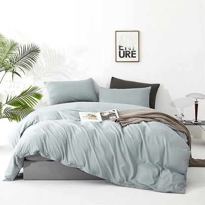Dusty Blue Comforter Set Full Size Light Blue Comforter 3 Pieces Blue Color Full Comforter Bedding Set Women Solid Blue Full Bed Comforter Set All Season as Gift