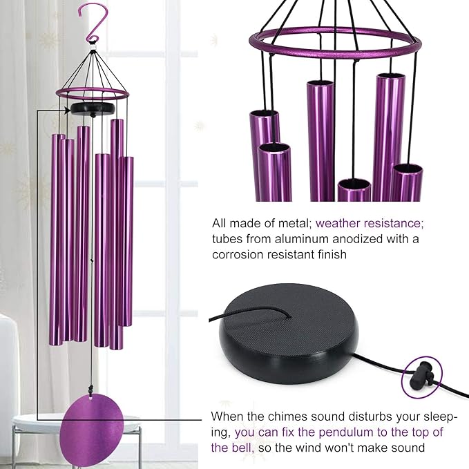 Memorial Wind Chimes Outdoor Large Deep Tone,36 Inch Wind Chimes Unique Tuned Relaxing Soothing Melody,Sympathy WindChimes for Mom,Dad，Garden, Yard, Patio, Porch，Home Decoration and Gift,(Purple)
