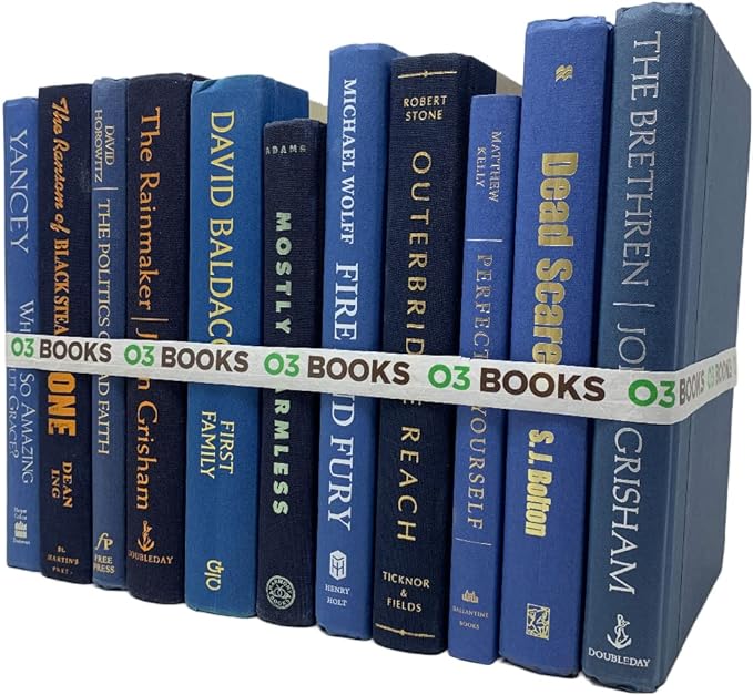 Curated Decorative Books Hardcover Décor Books for Home Décor, Choose Color, Interior Design, Office, Wedding Display, Instant Library, or Staging (One Foot, Blue)