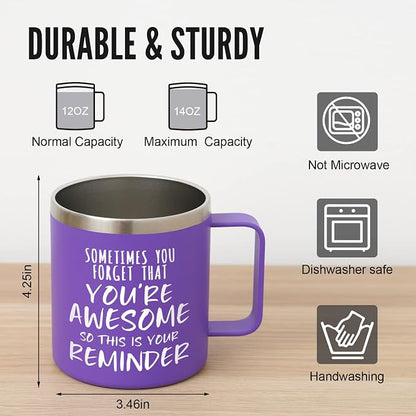 NOWWISH Inspirational 14oz Purple Mug with Handle, Sometimes You Forget You're Awesome Stocking Stuffer for Women, Unique Christmas Birthday Gifts for Her, Mom, Daughter, Wife