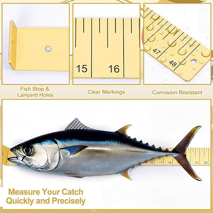 Zonon 1/8" x 2" x 48" Fish Measuring Board Anodized Aluminum Fish Ruler Yellow Corrosion Resistant Boat Measuring Tool for Fishing Competition Fresh and Salt Water