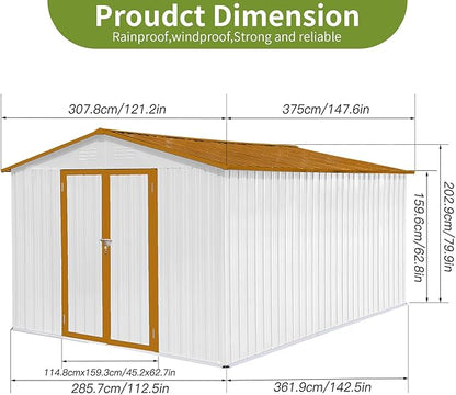 12x10FT Heavy-Duty Metal Storage Shed Heavy-Duty Steel Garden Shed, Secure Hinged Door, Weatherproof for Tools, Bikes & Lawn Equipment