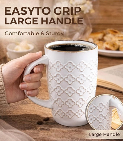 AmorArc Large Coffee Mugs Set of 4, 20oz Tall Coffee Mugs Set | with Texture Patterns for Cappuccino, Latte,Hot Cocoa, Dishwasher & Microwave Safe-Off White