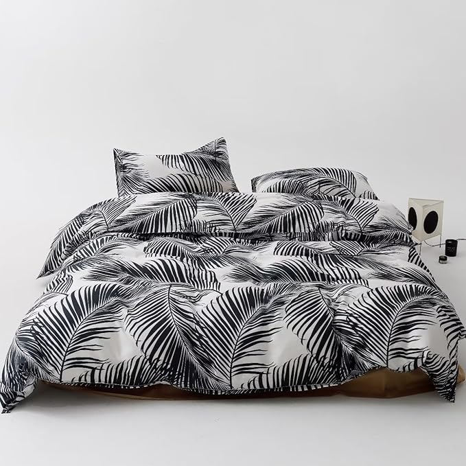 Black Leaves Comforter Twin Black and White Palm Leaf Printed Comforter Sets Modern Boho Black Tropical Botanical Leaves Bed Quilts for Boys Girls Soft Floral Palm Black Twin Comforters