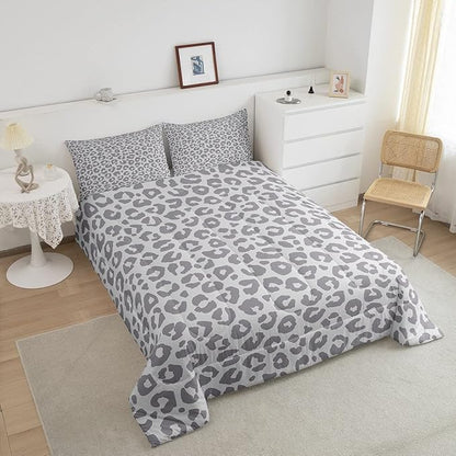 Feelyou Leopard Print Bedding Set Silver Gray Leopard Comforter Set for Boys Girls Kids Cheetah Printed Comforter Africa Wild Animal Skin Theme Duvet Set Room Decor King Size Quilt Set 3Pcs
