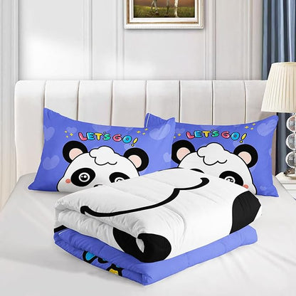 Datura home Panda Comforter Bedding Set for Boys Girls Kids Teens,Cartoon Panda Blue Heart Kawaii Animal Theme with 1 Comforter and 2 Pillowcases(Panda Twin)