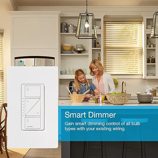 Lutron Caseta Smart Lighting Original Dimmer Switch (Lutron Smart Hub Required), for Light Bulbs, 150 Watt, Single-Pole/3-Way, No Neutral Required, PD-6WCL-WH-2, White, 2 Pack
