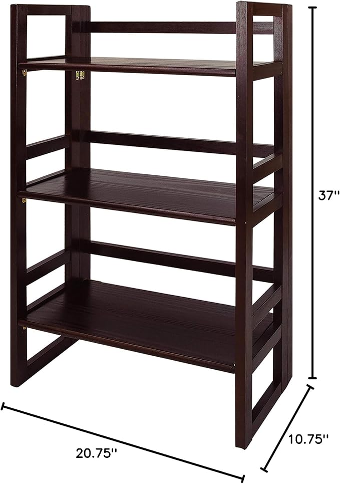 Casual Home 3-Shelf Folding Student Bookcase 20.75" Wide-Espresso