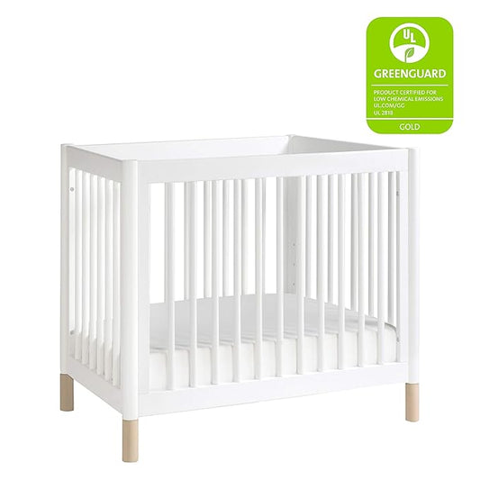 Babyletto Gelato 4-in-1 Convertible Mini Crib in White and Washed Natural, Greenguard Gold Certified