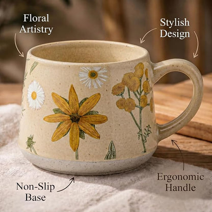 Ceramic Coffee Mug, 13oz Floral Design Pottery cute mugs, Ideal Gift for Women unique vintage pretty coffee mugs (Graceful Bloom)