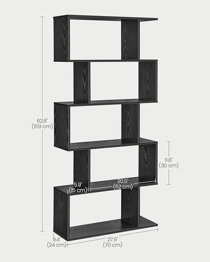 VASAGLE Bookshelf, 5-Tier Bookcase, Tall Display Shelf, Freestanding Storage Shelf, Room Divider, for Home Office, Living room, Bedroom, Study, Ebony Black ULBC062T56
