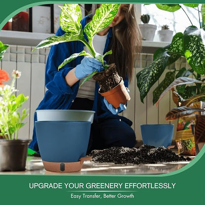 montresor 2-Pack of 8inch Self Watering Pots Blue Sturdy Plastic Flower Pot for Indoor Plants with Cotton Rope and Visual Water Storage Tray, Plastic Pots for Plants