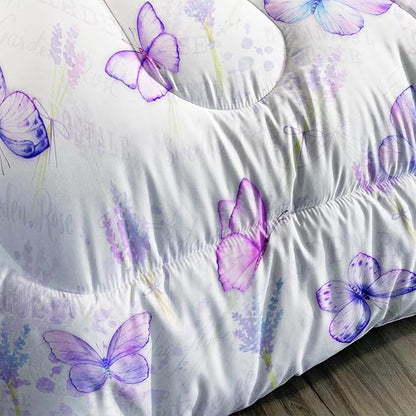 Purple Butterfly Comforter Set Full Size for Girls Kids Adults Lavender Flowers Pattern Bedding Set Aesthetics Butterflies Quilt Bed Set with 1 Comforter and 2 Pillowcases
