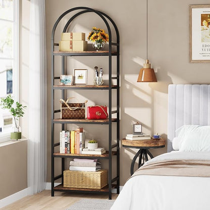 Tribesigns 5-Tier Open Bookshelf, 74.4" Wood Bookcase Storage Shelves with Metal Frame, Freestanding Display Rack Tall Shelving Unit for Office, Bedroom, Living Room, Easy Assembly(Brown, 1PC)