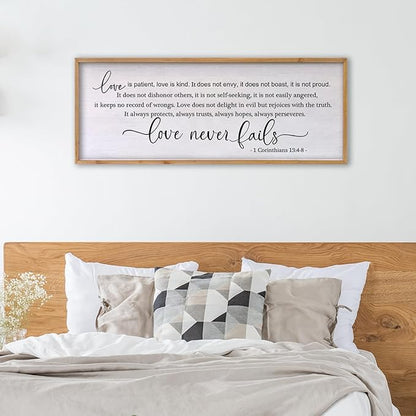 Love is Patient Love is Kind Wall Art 24×10 Inch Bible Verse 1 Corinthians 13 Christian Hanging Wood Framed Decor Sign (Wood)