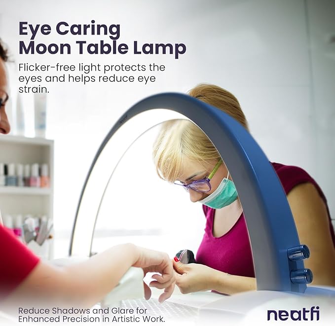 Neatfi Half Moon LED Table Lamp for Estheticians, Nail Tech, and Cosmetician, 1600 Lumens, Dimmable, 3 Light Modes, 40W, 2700K-5600K, Nail Art, Facial, Waxing, Threading, Tattoo (Modern, White)