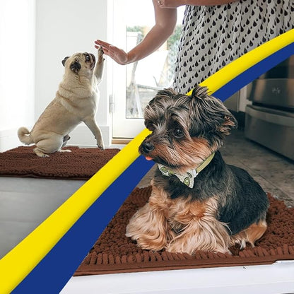 Muddy Mat® Shown on TV – Super Absorbent Microfiber Dog Door Mat for Muddy Paws, Non-Slip Washable Pet Rug, Quick Dry Chenille Entryway Carpet, Machine Washable Indoor Outdoor mat, Brown 59"x35"
