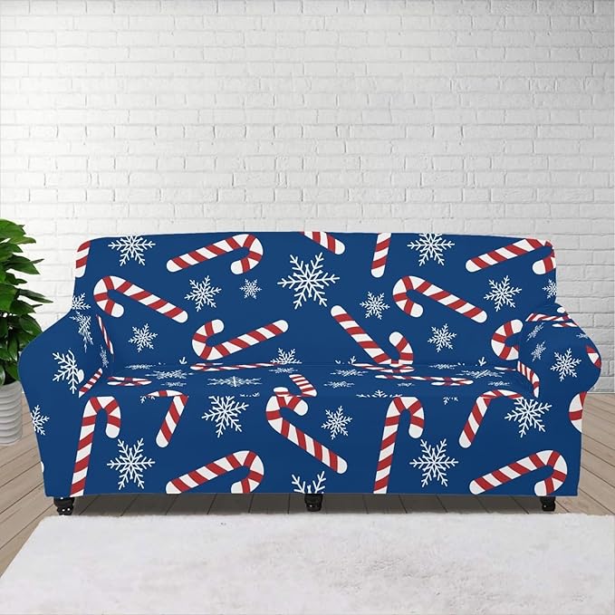 FKELYI Stretch Sofa Slipcover Christmas Sugar Snowflake Print Sofa Couch Cover Christmas Holiday Home Decor Wear-Resistant Cushion Couch Covers Furniture Protector-S