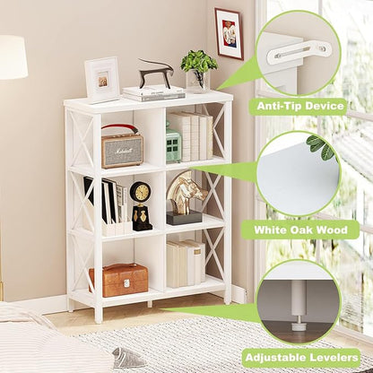 FATORRI 6 Cube Storage Organizer Shelf, Wood and Metal Cubby Bookcase, Modern Cube Bookshelf (White Oak)