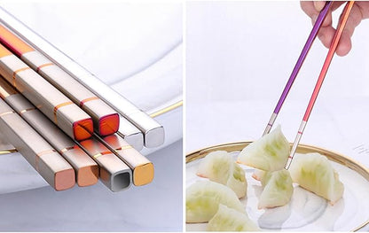 Reusable Stainless Steel Chopsticks,Dishwasher Safe , Easy to Use(4 PCS,purple)