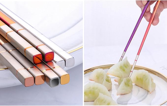 Reusable Stainless Steel Chopsticks,Dishwasher Safe , Easy to Use(6 PCS,blue)