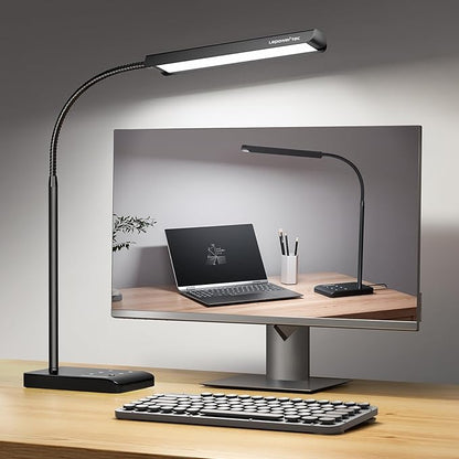 LED Desk Lamp, 12W Reading Desk Lamp for Office Home with 60 Lighting Modes, Touch Control & Timer Function, 750LM Bright Eye-Caring Gooseneck Desk Light Table Lamp for Study, Work, Black