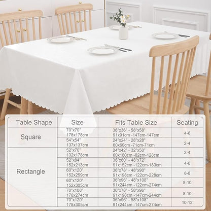 Smiry Rectangle Waterproof Heavy Duty Vinyl Tablecloths, 60 x 102 Inch | Wipeable Washable Floral Embossed Table Cover for Kitchen and Dining Room, Indoor & Outdoor Use, White