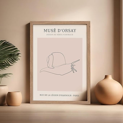 Poster Master Vintage Poster - Retro One Line Snail Drawing Print - Snail Line Art - Minimal Gift for Men, Women, Animal Lover - Abstract Wall Decor for Home, Office, 16x20 Beige Framed