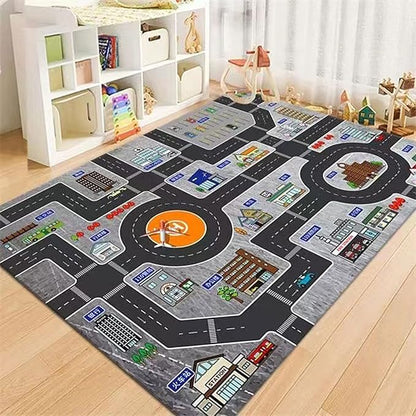 Kids Rug Play Mat Great for Playing with Cars and Toys,Educational Kid Road and Traffic City Life Carpet,Children Baby Fun Throw Rug for Bedroom Play Room,35X59Inch/90X150CM