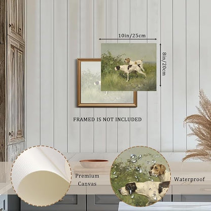 XOCUUI Wall Art Unframed Canvas for Living Room - Retro Twin Dogs Home Wall Decor Eclectic Vintage Landscape Artwork Prints Home Decor Gallery Picture Oil Painting Boho Animal Bedroom Office 8x10In