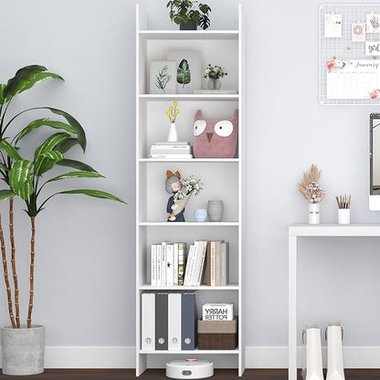 6-Tier Bookshelf, 66.9 Inches Floor Standing Bookcase, Display Storage Shelf, Corner Shelf, Home Decor Furniture for Home Office, Living Room, Bedroom, White 01103XBC