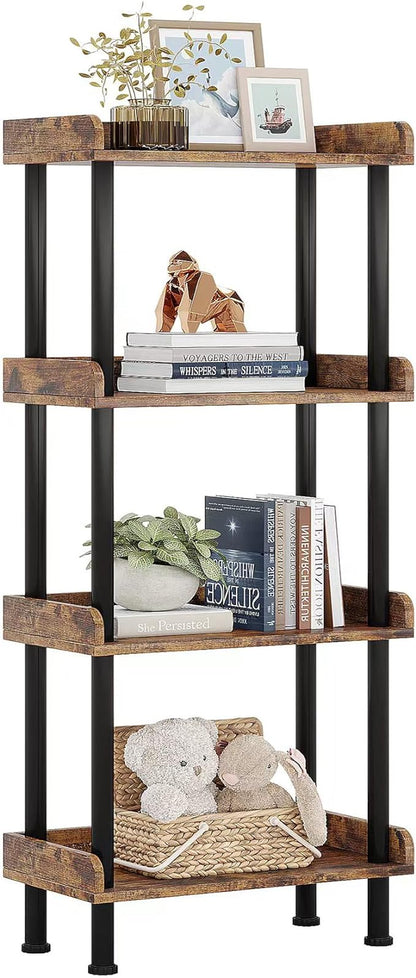 Bookcase 4 Tier Bookshelf, Vintage Small Bookshelf for Small Spaces, Wooden Book Shelf Small Bookcase for Living Room Bedroom