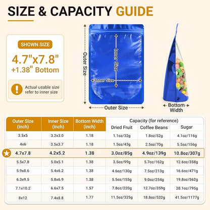 ANZNKU 100PCS Mylar Bags Resealable Small Smell Proof Bags(Blue, 4.7x7.8) | Stand Up Foil Pouches Clear Window, Sealable Bags for Small Business Packaging Snack Party Favors Candy Treats Food Storage