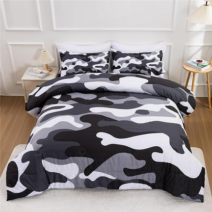 Meeting Story Camouflage Bedding Set, Colorful Pattern Style Comforter Set, 3 PCS One Comforter Two Pillowcases in One Bag, All Season Bedspread for Teens Adults (Grey,Full