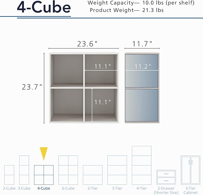 Apexa 4 Cube Storage Organizer Shelves, Stackable Wood Bookcase Fits Cubby Bins for Organization, Dorm Teen Room Decor & Home Office, Greige