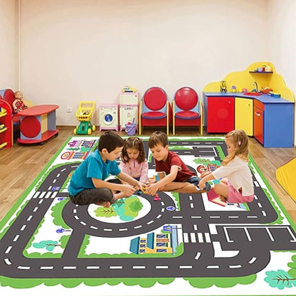 kid rug carpet playmat for toy cars and trains,road traffic kids play area rug,city Life town play Mat for Playroom Bedroom Boys,Children's Educational Fun Throw Rug with Rubber Backing 71X106IN