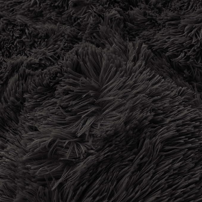 Fluffy black comforters Cover twin size - Ultra Soft Plush black bedding Sets 2 Pieces (1 faux fur comforter Cover + 1 fuzzy pillow case) girls shaggy black twin bed set (Black, Twin)
