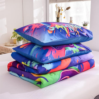 Aimuan Gaming Comforter Sets for Boys Kids Bedding Sets Video Games Console Action Buttons Novelty Colorful Game Gamepad Controller Modern Gamer Room Decor Home Quilt Set (Twin, Purple)