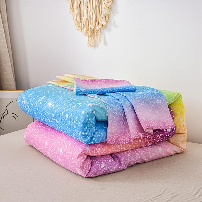 Holawakaka Space Star Ombre Comforter Set Ombre Multi-color Gradient Bedding Set Twin Size (Multi-color, Twin)
