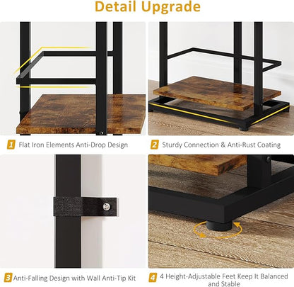 Bookshelf 5-Tier Book shelf - Narrow Wood Bookcase Tall Corner Book Shelves Storage Organizer Display Book Rack for Living Room Bedroom Office Home (Rustic Brown)