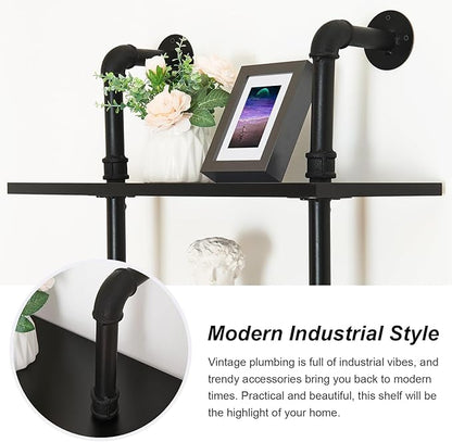 HOMBAZAAR Industrial Bookshelf, 6-Tier Industrial Pipe Bookshelf, Wall Mounted Ladder Shelf with Metal Frame for Home Office, Living Room, Black