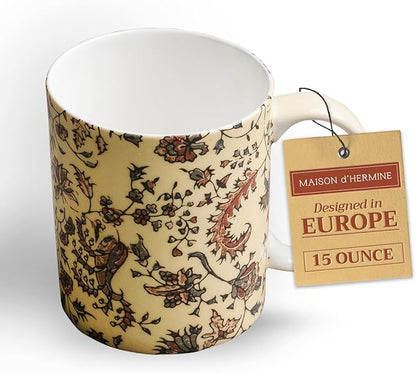 Maison d' Hermine Coffee Mug with Handles Tea Cups (15 Ounce, Pack of 1) | Fine Bone China Coffee Mugs for Hot Beverages Cappuccino Latte Home Restaurant Hotel Spring Summer -Lakshmi - Arum