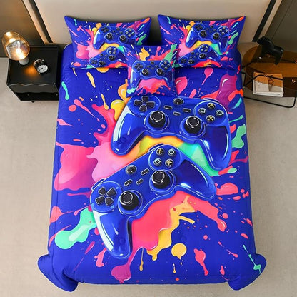 Gamer Comforter Set for Boys Kids, 6 Pcs Bed in a Bag Game Controller Boys Bediing Set Twin Size for All Season