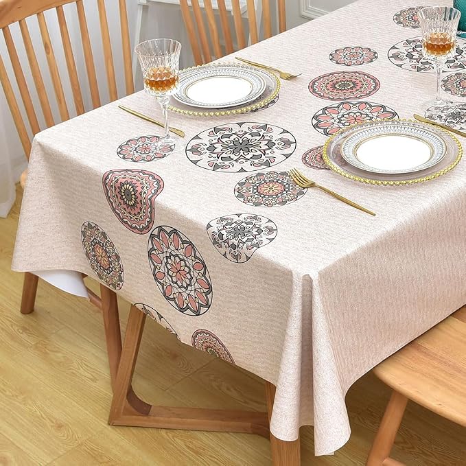 Wipeable Waterproof Tablecloth Vinyl Tablecloths for Rectangle Tables Heavy Duty PVC Tablecloth for Kitchen Dining Table(Flowers-2, 54'' x 54'')