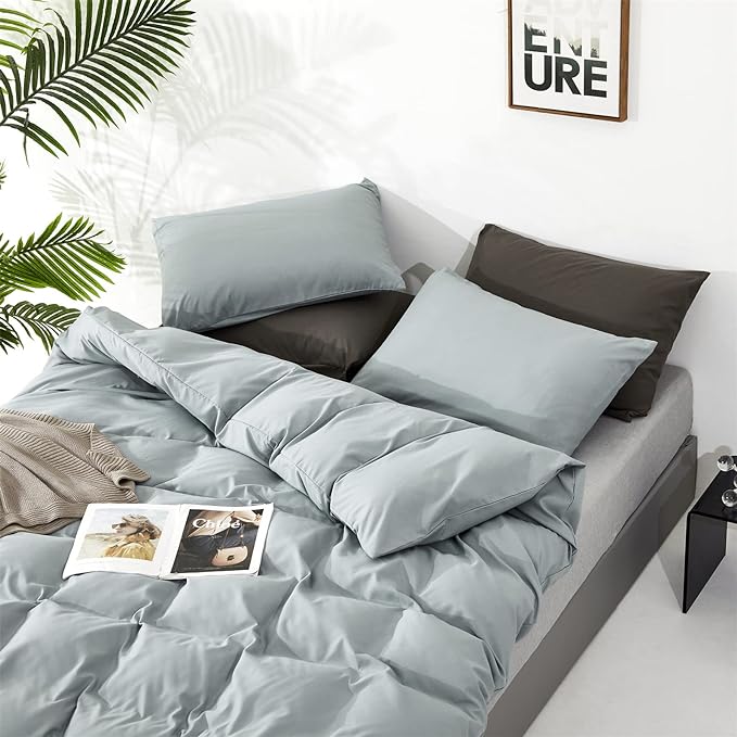 Dusty Blue Comforter Set Queen Size Blue Comforter 3 Pieces Blue Color Queen Comforter Bedding Set Women Solid Blue Queen Bed Comforter Set All Season Gift