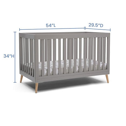 Delta Children Essex 4-in-1 Convertible Baby Crib, Grey with Natural Legs + Delta Children Twinkle Galaxy Dual Sided Recycled Fiber Core Crib and Toddler Mattress (Bundle)