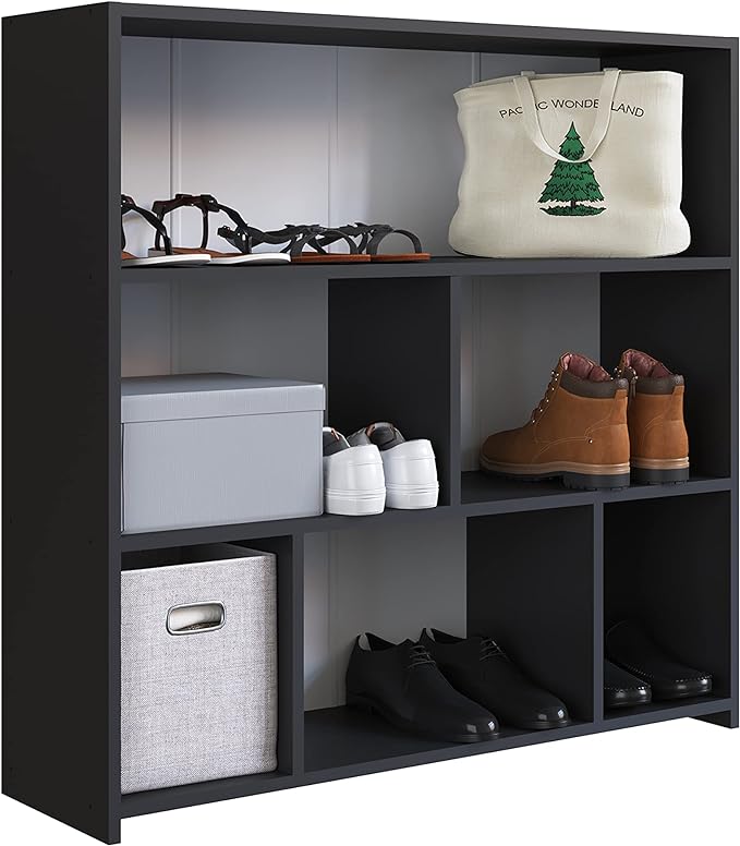 Art in Moveis Mid Century Modern Bookshelf, 6 Cube Storage Shelf - 3 Tier Retro Bookshelf CARB-Free Engineered Wood - Black